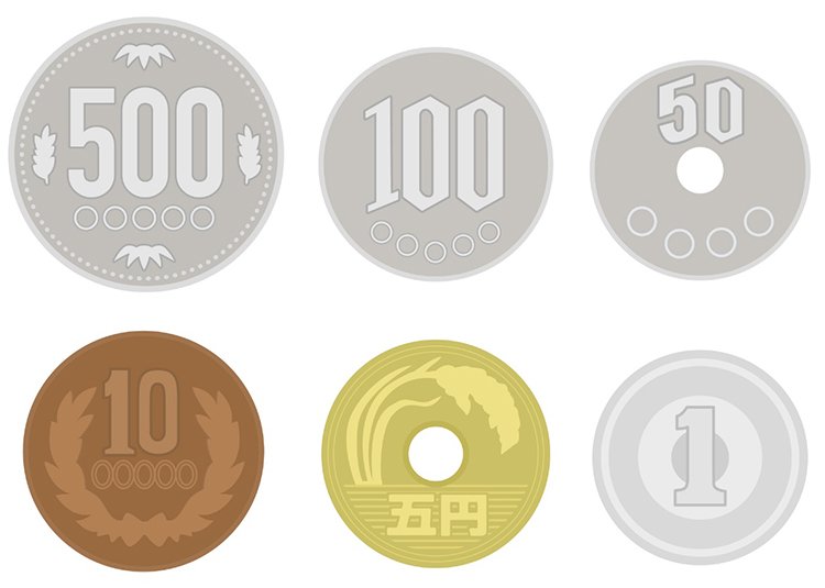 500円玉、100円玉、50円玉、10円玉、5円玉、1円玉の素材と硬さ